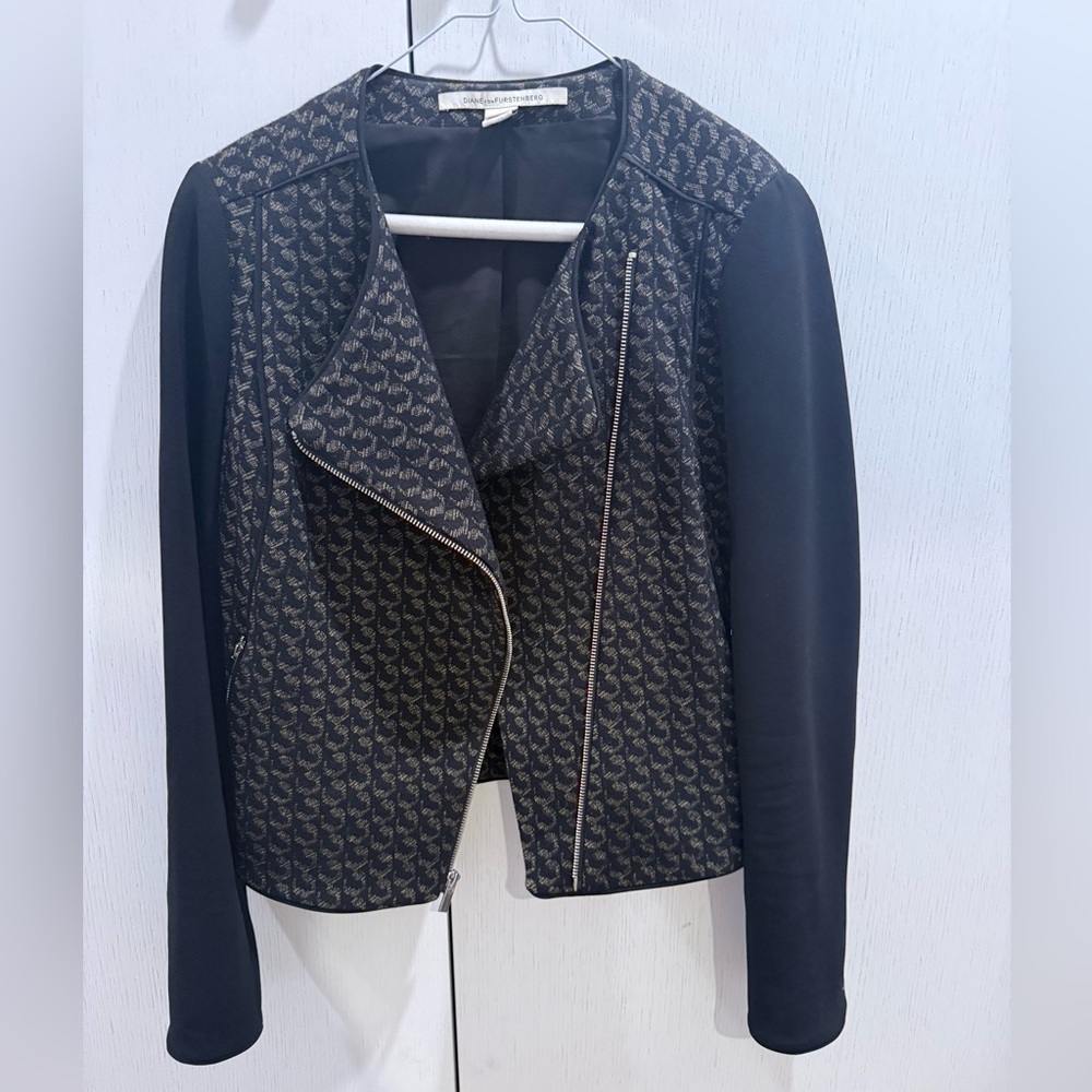DVF Patterned Black Women's Moto Jacket